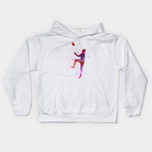 Rugby man player  in watercolor Kids Hoodie